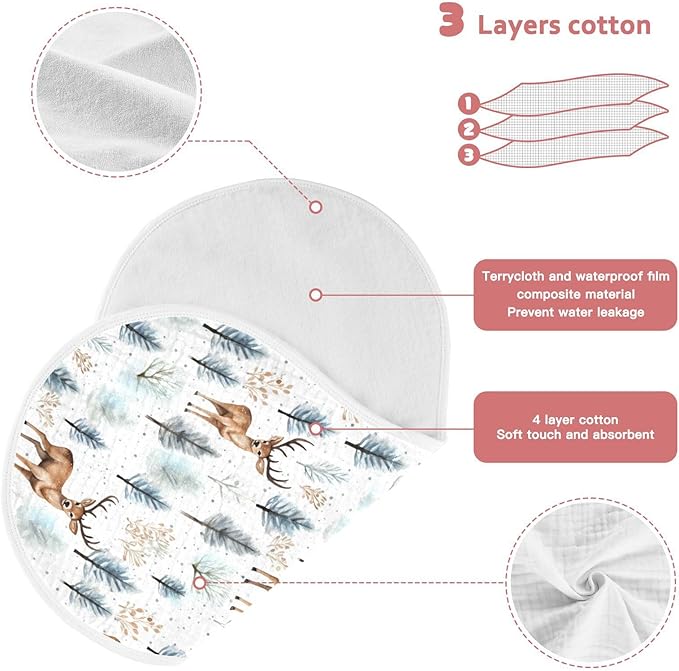 4Pcs Woodland Deer Burp Cloth,Unisex Large Absorbent Soft Cotton Muslin Burping Cloths for Newborn Boys Girls,11x22in,A110943