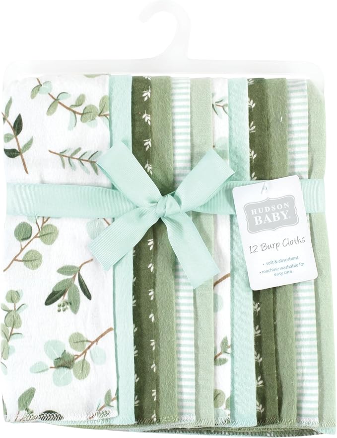 Hudson Baby Unisex Baby Cotton Flannel Burp Cloths Bundle, Eucalyptus, One Size