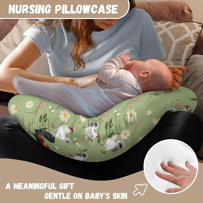 Green Nursing Pillow Covers for Breastfeeding Chicken Pattern Pillow U-Shaped Pillow Cover