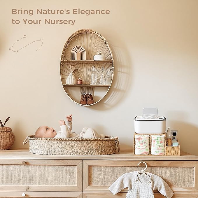 Diaper Caddy Organizer, Hand Rattan Nursery Storage Basket for Baby Essentials, Baby Changing Table Organizer Perfect Nursery Assistant (Natural Light Woven - Style 1, M)