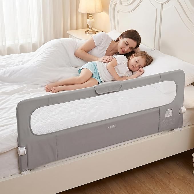 Bed Rail for Toddler, 71''L One-Button Swing Down Crib Rail, Bed Guard Rail for Bunk, Daybed, King, Twin, Full, Queen Size Beds, No Tool Easy Assembly