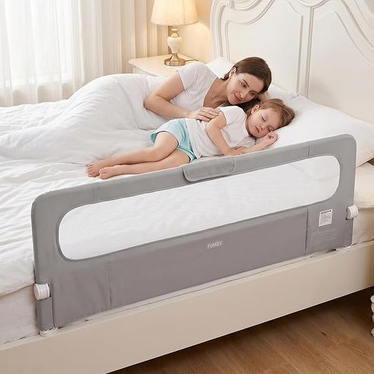 Bed Rail for Toddler, 71''L One-Button Swing Down Crib Rail, Bed Guard Rail for Bunk, Daybed, King, Twin, Full, Queen Size Beds, No Tool Easy Assembly
