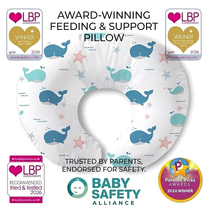 Plushii Nursing Pillow for Breastfeeding, Soft and Supportive Breastfeeding Pillow for Mom and Baby, Cute Feeding Pillow with Removable Cover for 0–12 Months, Whale