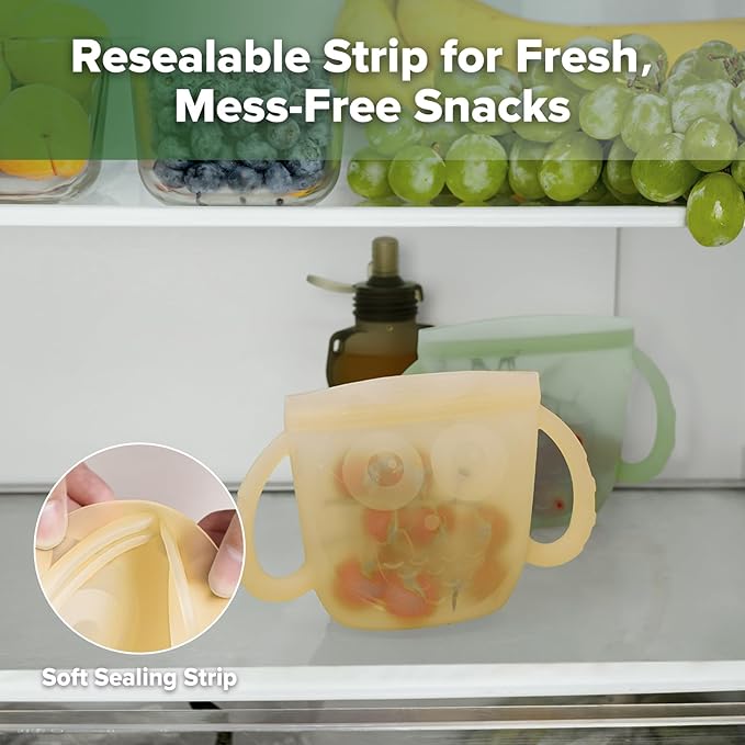 Haakaa Oscar Owl Baby Snack Container- Spill Proof Toddler Snack Containers, Silicone Travel Snack Container for Toddlers, Reusable Snack Containers for Kids On-The-Go,BPA Free- Banana