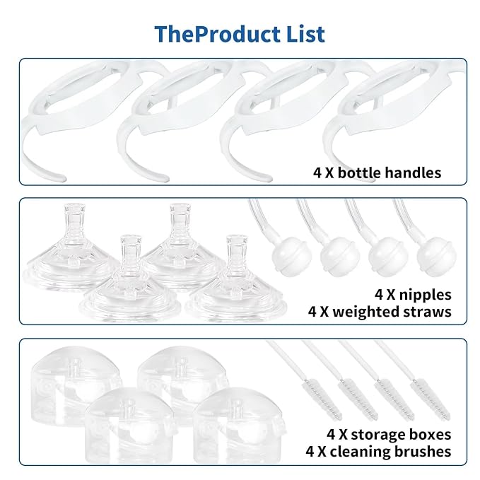Straw Cup Soft Spout Conversion Kit for Philips Avent Natural Baby Bottle, Bottle Handles and Weighted Straw （4 Pack）