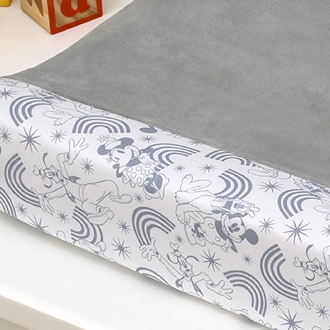 Disney Mickey and Friends Grey and White Pluto, Goofy, and Rainbows Super Soft Changing Pad Cover