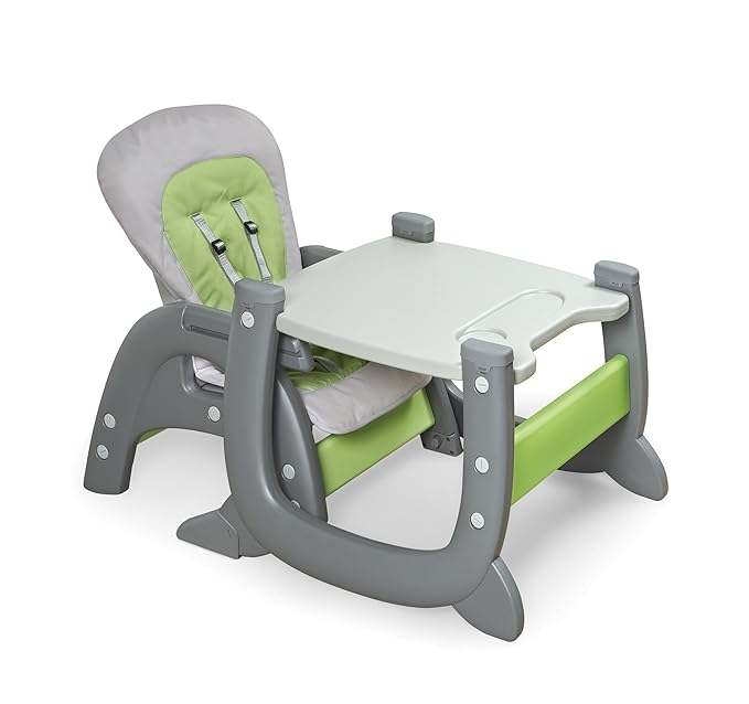 Badger Basket Envee II Convertible Baby High Chair – Infant Feeding Seat, Booster, and Toddler Desk with Tray and Cushion – Cool Gray/Green