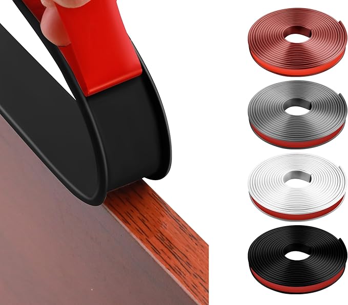 U-Shape Flexible Edge Protector Banding, 0.8" x 20ft Self Adhesive Veneer Edging Trim for Desk, Cabinet, Table, Shelves - Furniture Restoration, Decorative TPE Edge Strip (Black)