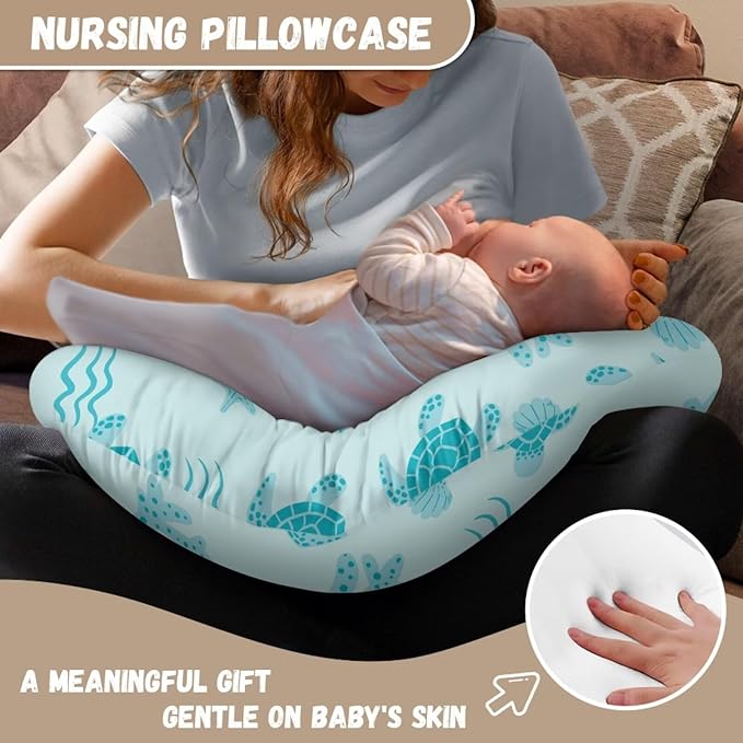 Sea Turtle Nursing Pillow Cover for Baby Boys Girls, Machine Washable Breastfeeding Pillow Slipcover, Soft Nursing Pillowcase for Newborn Infant, Cover Only