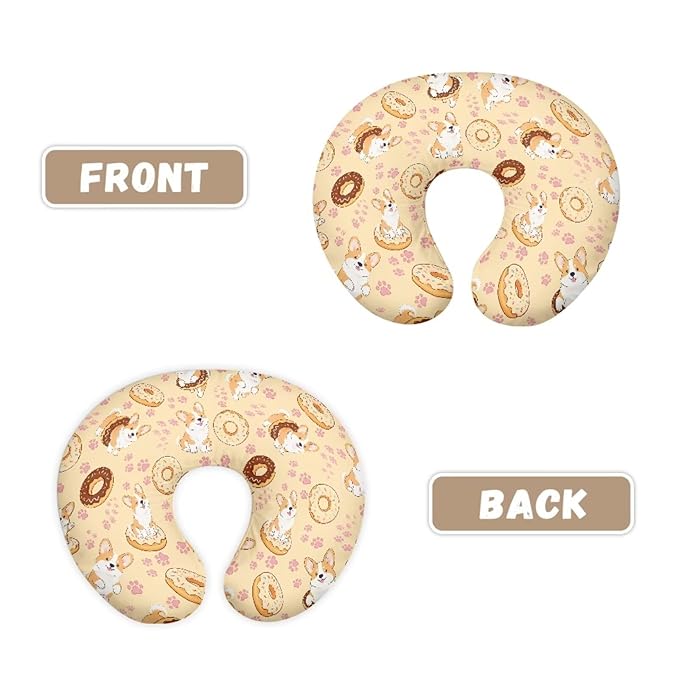 Jeiento Cartoon Corgi Dog Donut Nursing Pillow Cover Puppy Pattern U-Shaped Breastfeeding Pillow Covers Soft Comfortable Slipcovers for Newborn,Baby Boys Girls