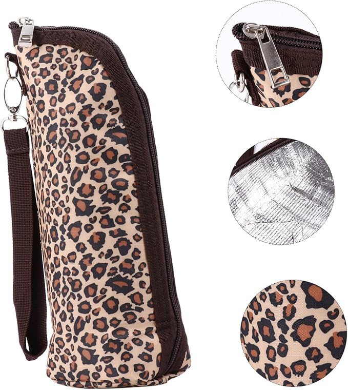 1pc Baby Bottle Insulation Bag - Large Capacity, Thermal, Oxford Cloth, Leopard Print, Zippered Pocket, 1200ml, Unisex
