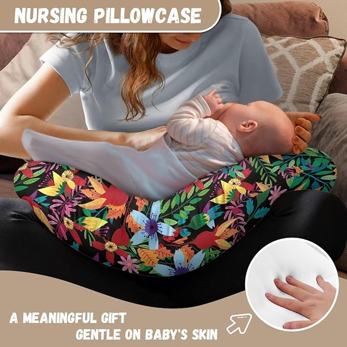 Floral Nursing Pillowcase for Maternity Mom, Durable Ultra Soft Breastfeeding Pillowcase for Newborn Baby Girls Boys, Stretchy Bottle Feeding Pillow Fit for Most Nursing Pillows