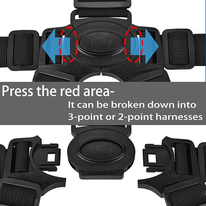Universal 5 Point Harness Strap, Adjustable Harness Belt, Safety Harness Seat Belt for High Chair/Pushchair/Stroller, Full Protection Child Kid Harness Belt