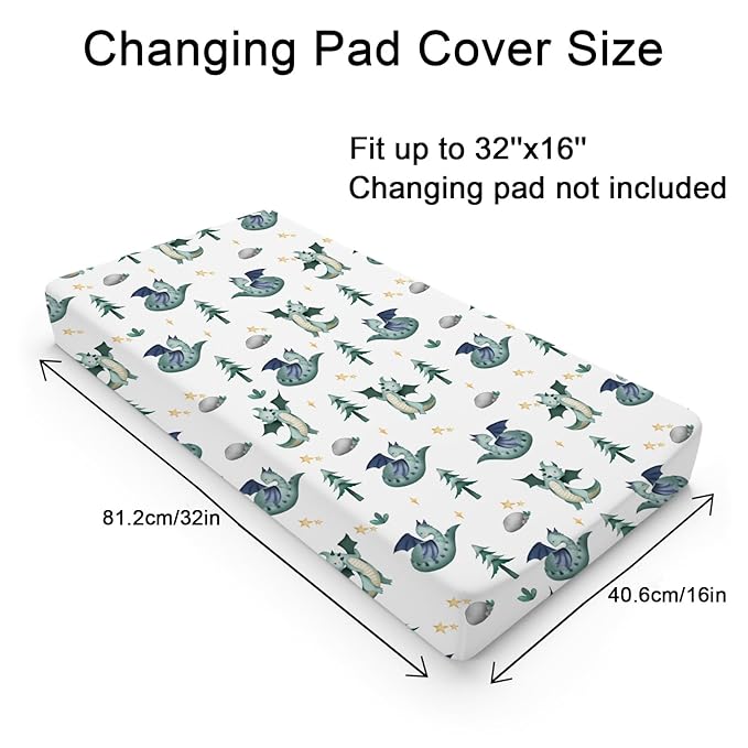 Fairy Tale Dragon Trees Stars Changing Pad Covers Watercolor Dragons Diaper Changing Table Cover Sheets for Boy Girl Soft Stretchy Snug Fitted Baby Changing Pad Mats 32''x16'' Green