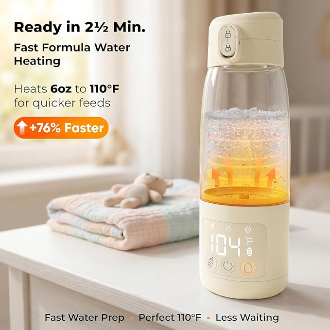Portable Bottle Warmer for Travel & Night Feeding, Baby Milk Warmer with Built-in Sterilizer, 70 Sec Breast Milk Warming, 2 Min Formula Water Heating, 14,000mAh Battery, 15+ Feeds, 17 oz Capacity
