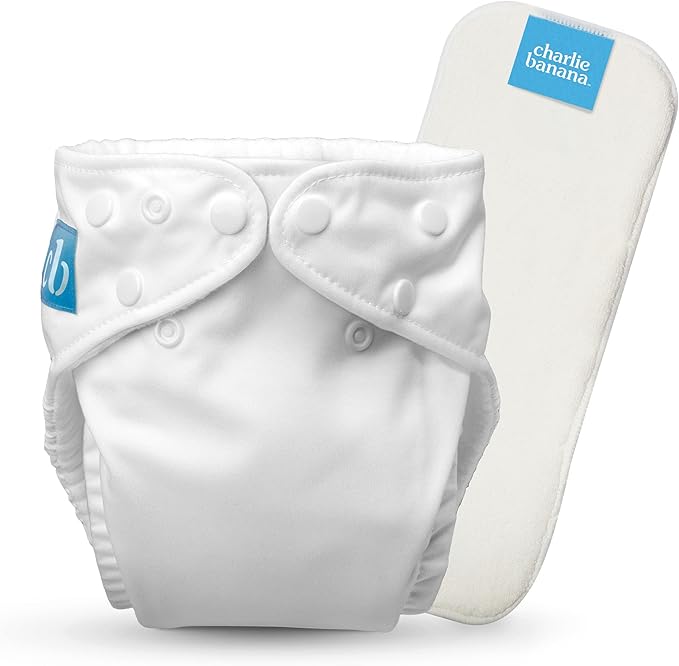 Charlie Banana Cloth Diapers, Reusable, Washable, Adjustable One Size Diaper, for Babies and Toddlers, with Absorbent Insert - White, 1 Pack