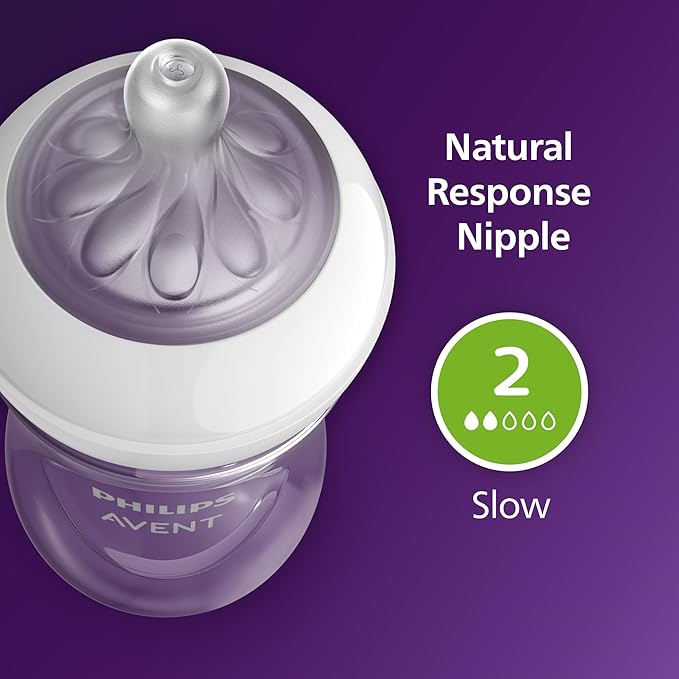 Philips Avent Natural Baby Bottles with Natural Response Nipples (Slow Flow, Flow 2), 4oz, 4-Pack, SCY900/04