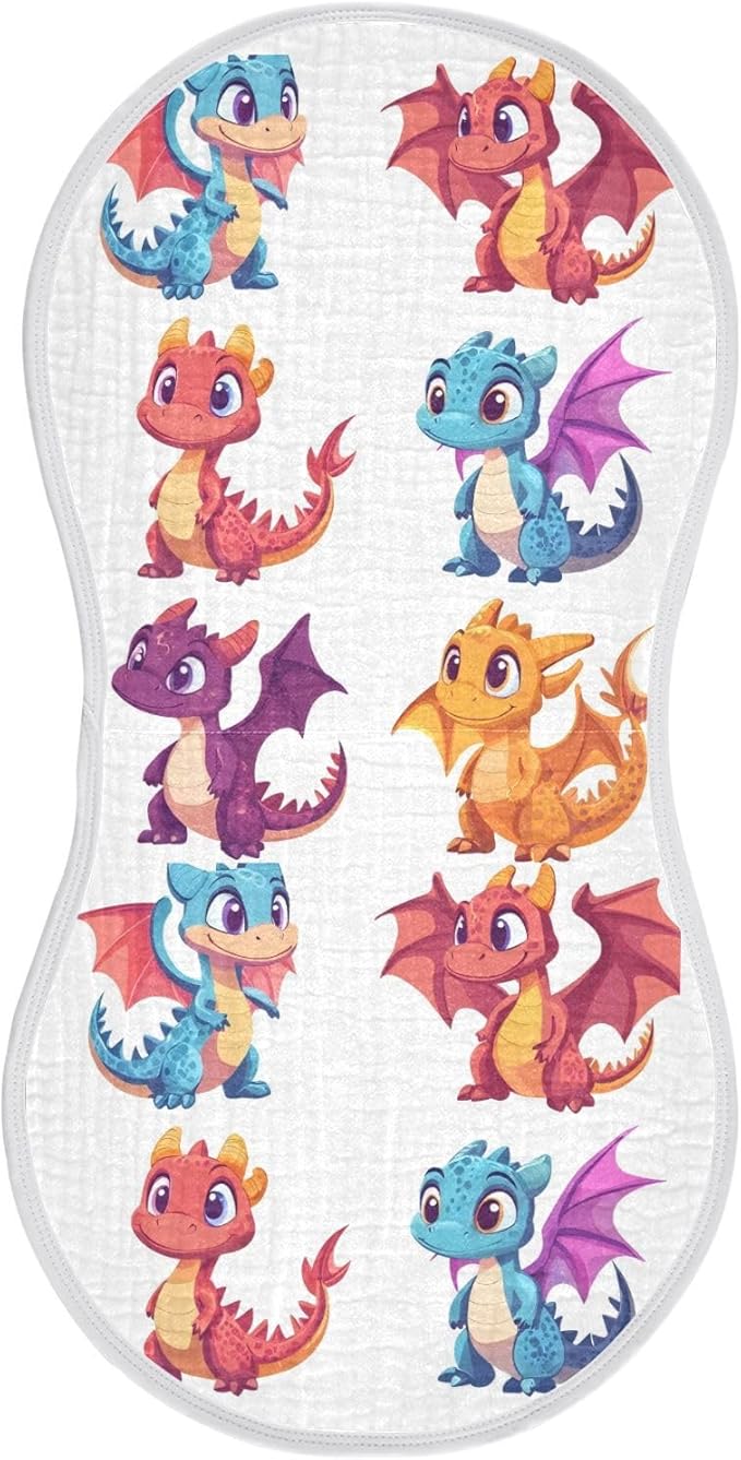 vvfelixl Muslin Burp Cloths Cute Little Dragons Baby Washcloths for Baby Girl Boys 2 Pack