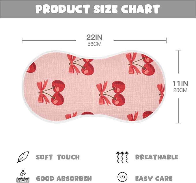 Cherry Bow Pinks Burp Cloths Baby Boys Girls Absorbent Soft Cotton Burping Cloths Rags, 2 Pack