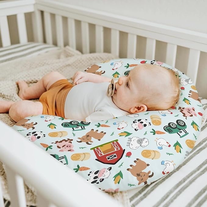 Colorful Farm Animals Baby Nursing Pillow Covers for Boy Girl Pig Cow Goat Chick Barn Tractor Nursery Feeding Pillowcase for Breastfeeding Pillows Farm Life Soft Stretchy Slipcovers for Newborn Infant