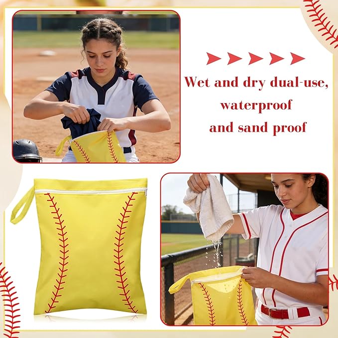 12 Pcs Softball Wet Dry Bag Gifts Bulk, Softball Team Wet Dry Bag with Handle Zipper, Beach Pool Waterproof Toiletry Organizing Pouches for Women Player Travel Team Gifts