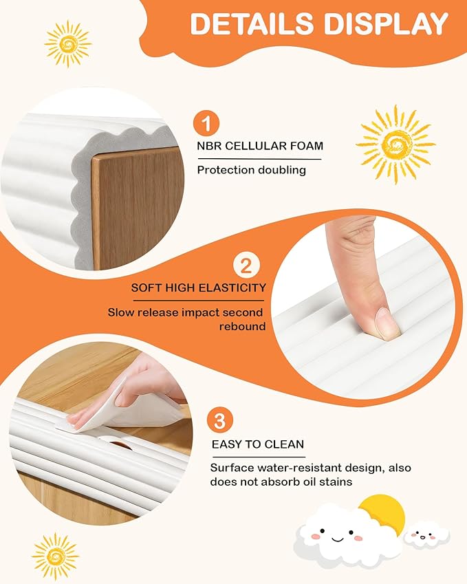 Corner Protector Baby, 16.5FT 0.4''Th W-Shape Edge Protector for Baby Proofing 4'' Wide Foam Fireplace Cushion Pre-Taped Safety Guard Bumper Pad for Furniture Wall Stair Door (White)