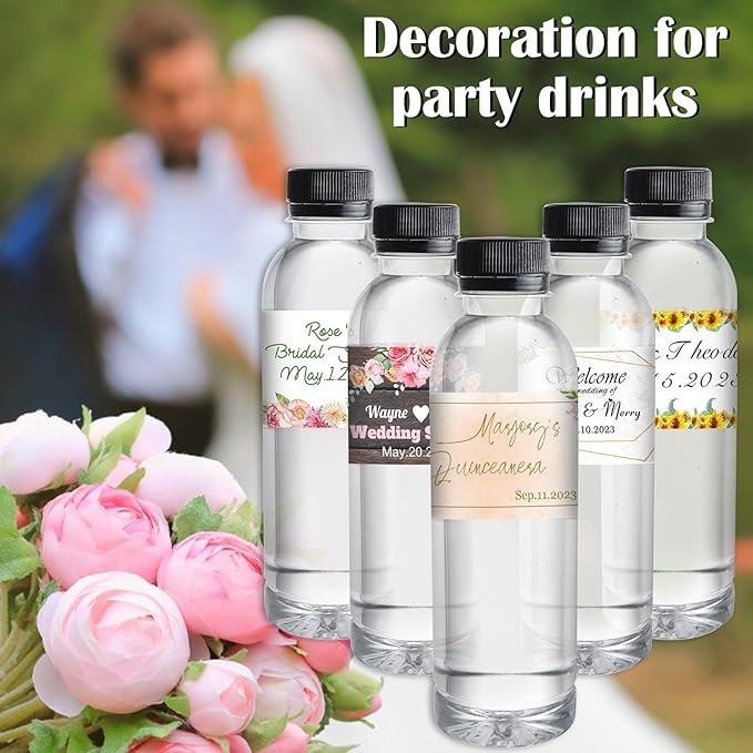 Personalized Water Bottle Labels for Wedding Custom Wedding Labels with Name for Water Bottle Stickers Waterproof Printable Photo Bottle Labels Bridal Shower Gifts 50 Pcs