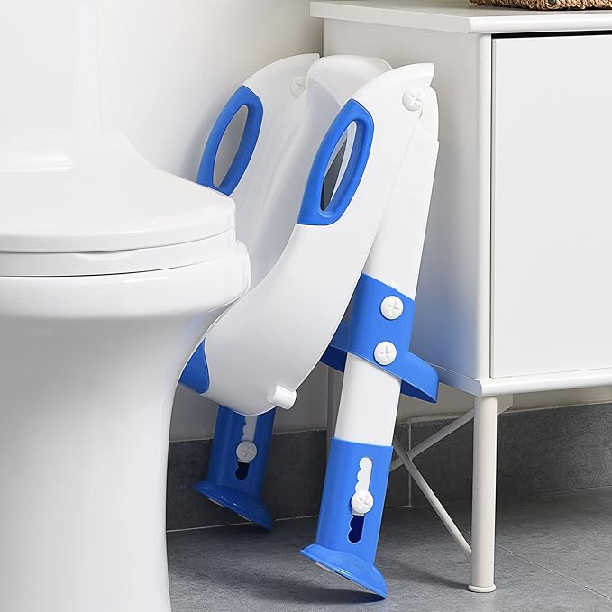 Potty Training Seat ，SKYROKU Potty Training Toilet with Step Stool Ladder, for Kids Boys Girls Toddlers - Comfortable Safe Potty Seat with Anti-Slip Pads Ladder (8838-DarkBlue)