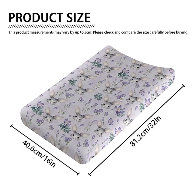 ZDCUSTOM Easter Bunny Rabbit Changing Pad Cover for Baby Girl Stretchy Cradle Sheets Fits 32"x16" Contoured Diaper Changing Pad Washable Diaper Change Sheet Crib Mat