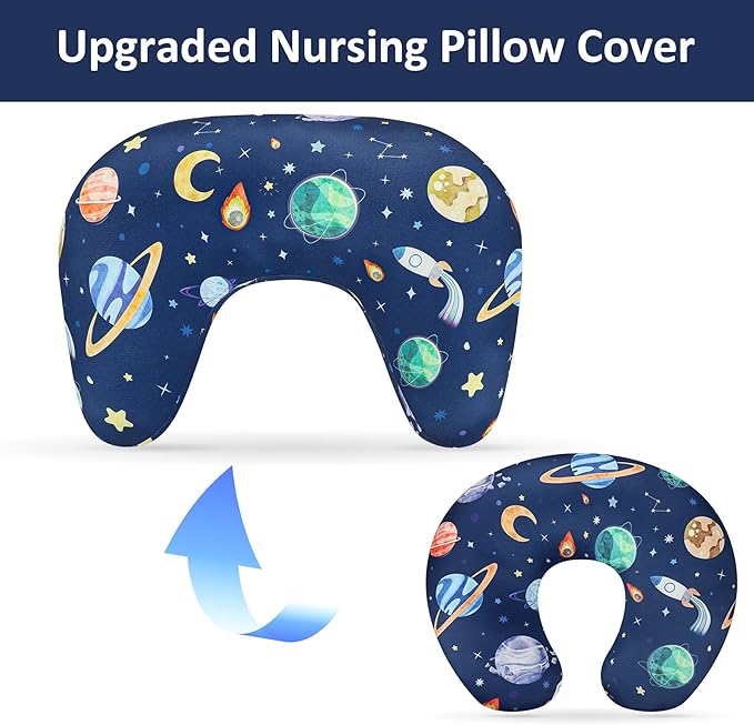 Pea Pod Nursing Pillow Cover 2 Pack Soft Stretchy Nursing Cover for New-Designed Breastfeeding Pillow, Removable Feeding Slipover for Baby Boy and Girls, Outer Space Pattern
