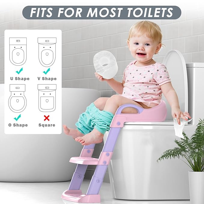 Potty Training Seat with Step Stool Ladder, Toddler Potty Training Toilet for Boys Kids, Potty Chair Adjustable Potty Seat for Toilet with Anti-Slip Wide Steps Splash Guard Safety Handles