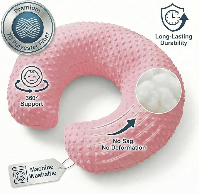 Nursing Pillow, Breastfeeding Pillows with Removable Cover for Mom with Breathable Filling, Ergonomic Baby Feeding Essentials for Bottle and Breastfeeding (Pink)