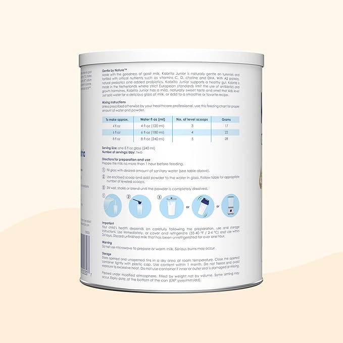 Kabrita Junior Goat Milk Powder for Kids - Easy to Digest for Ages 2-7 - Immunity Boosting Containing Vitamin C, D, E, Protein & Calcium - Non-GMO Gentle on Sensitive Tummies - 14 Oz (Pack of 6)