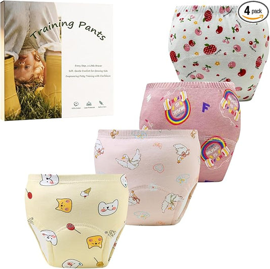 Upairy Training Pants for Boys Girls,Toddler Potty Training Underwear,Leakproof Reusable Kid Confident Panties,Children's Potty Underwear 100% Cotton for 2T-6T(4PCS,M)