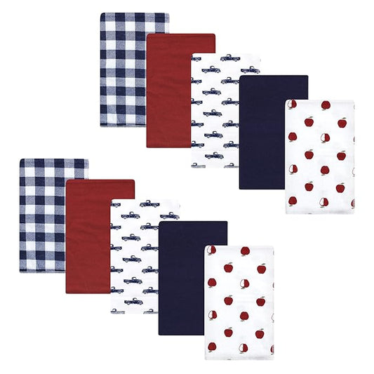 Hudson Baby Unisex Baby Cotton Flannel Burp Cloths, Apple Orchard, One Size