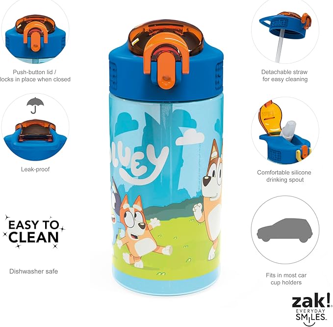 Zak Designs Bluey Kids Dinnerware Gift Set Includes Plate, Bowl, Tumbler, Water Bottle, and Utensil Tableware, Made of Durable Material and Perfect for Kids (6 Piece Gift Set, BPA-Free)