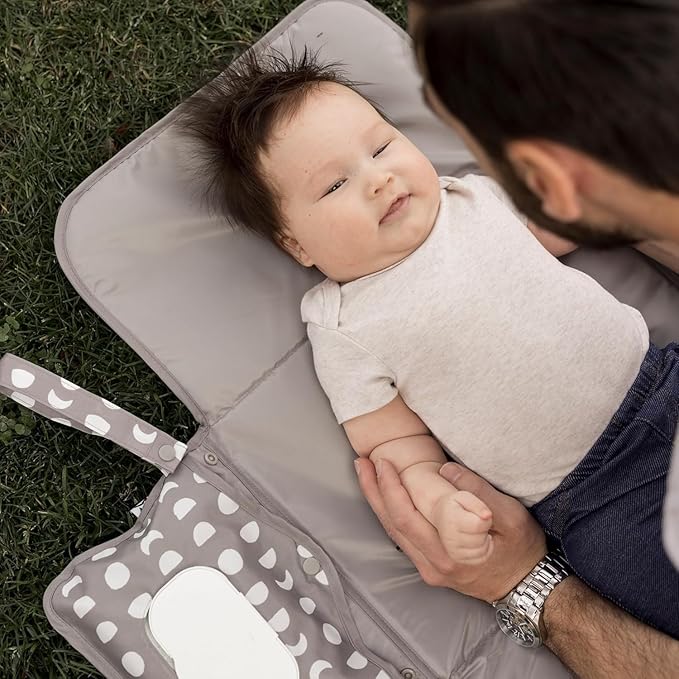 Tiny Twinkle Portable Diaper Changing Pad | Waterproof, Wipeable & Compact Baby Changing Pad for Travel | Smart Wipes Pocket & Organized Storage| Newborn Shower Gift (Luna)