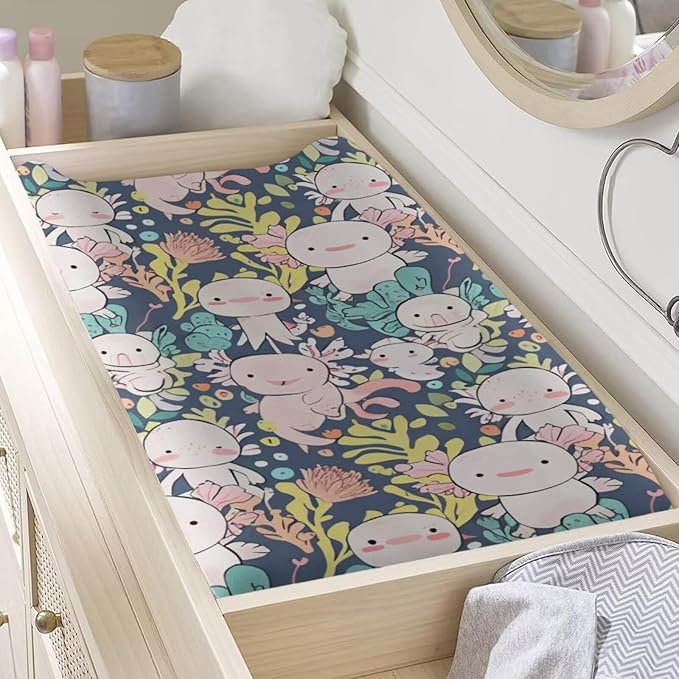 Changing Pad Covers for Boys Girls, Axolotl Print Diaper Changing Table Pad Cover Soft Breathable Changing Mat Cover for 32''x16" Cute Birthday Gifts for Baby