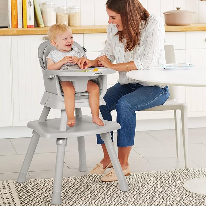 Cowiewie 8 in 1 Baby High Chair for Babies & Toddlers Table and Chair Set Building Block Table Highchair with Safety Harness, Removable Tray（Wavy）