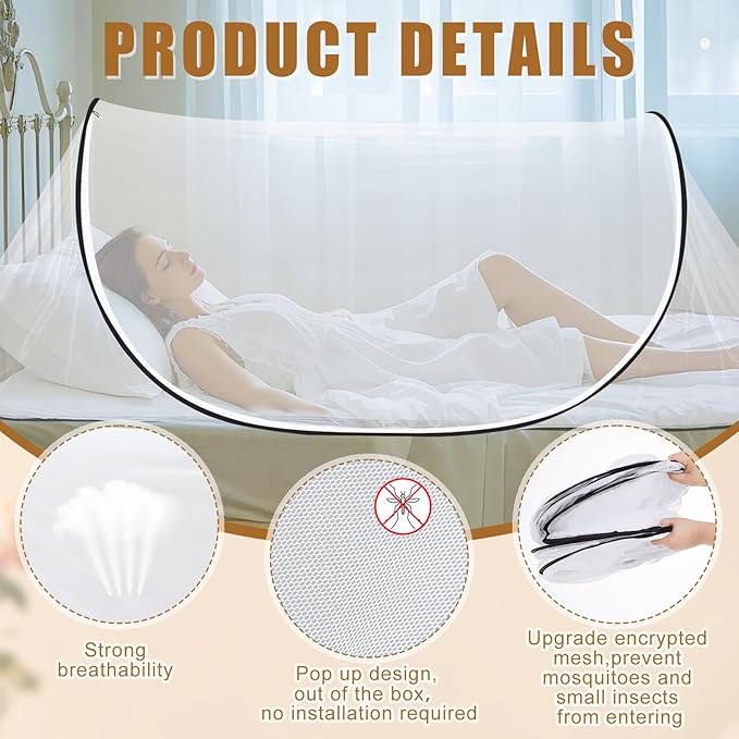 2 Pcs Large Pop Up Mosquito Net for Bed 78 * 31 * 22 Inch Portable Foldable Mosquito Netting for Camping Outdoor Indoor Travel Patio Bug Net Mesh Tent Canopy for Adults Bedroom, White