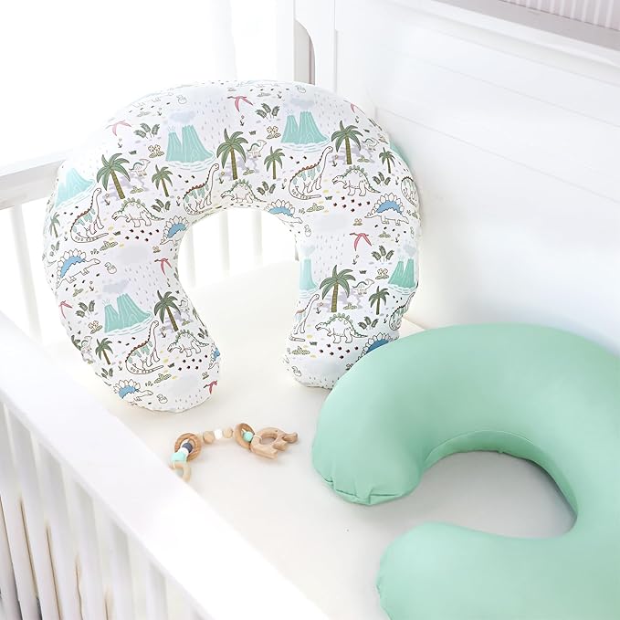 SWESEN 2 Pack Nursing Pillow Covers, Ultra Soft Nursing Cover for Breastfeeding Pillows, Stretchy Nursing Pillow Slipcover for Baby Girls Boys, Fits Standard Baby Pillow, Dinosaurs, Green