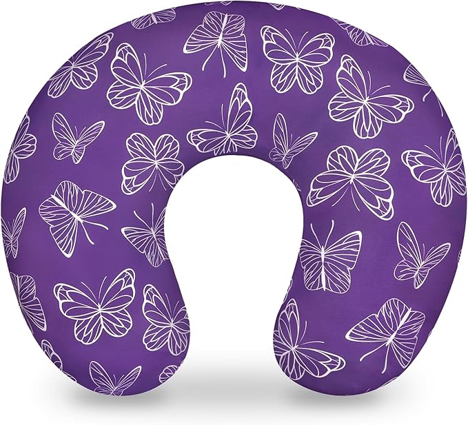 Nursing Pillow Cover, Breastfeeding Pillow Cover for Baby Girls Boys, Soft Stretchy Nursing Pillowcase for Infant Newborn, Removable Slipcover for Nursing Pillows, Purple Butterfly(Only Cover)