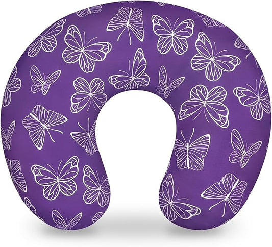 Nursing Pillow Cover, Breastfeeding Pillow Cover for Baby Girls Boys, Soft Stretchy Nursing Pillowcase for Infant Newborn, Removable Slipcover for Nursing Pillows, Purple Butterfly(Only Cover)
