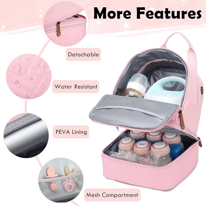 Breast Pump Bag for Spectra S1/S2 - Spectra Pump Bag with Ice Pack & Waterproof Mat, Portable Breast Milk Cooler Case for Work, Travel and Family Use, Pink