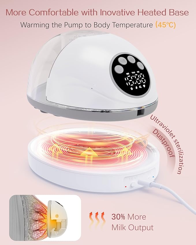 Heated Electric Breast Pump Hands Free, Wearable Breastfeeding Pump with Voice Reminder & Auto-Stop Fuction, 6 Modes/12 Levels Hospital Grade Suction with Flange Sizes 19/21/24mm, 2 Pack White