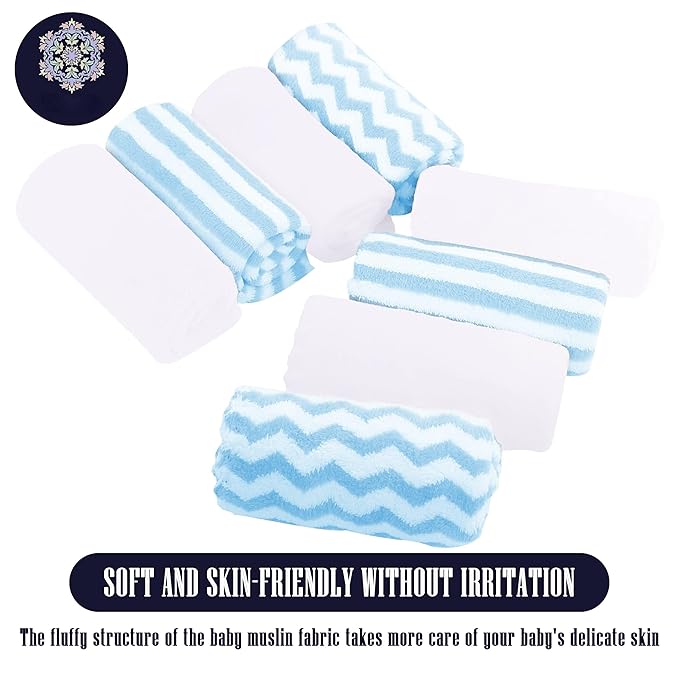 8 Pack Super Soft Baby Burp Cloths, Baby Washcloths, Ultra Absorbent Large Newborn Burping Cloth for Boy and Girl, Milk Spit Up Rags, Unisex for Baby Sensitive Skin, Aquamarine and White,16 × 12 Inch