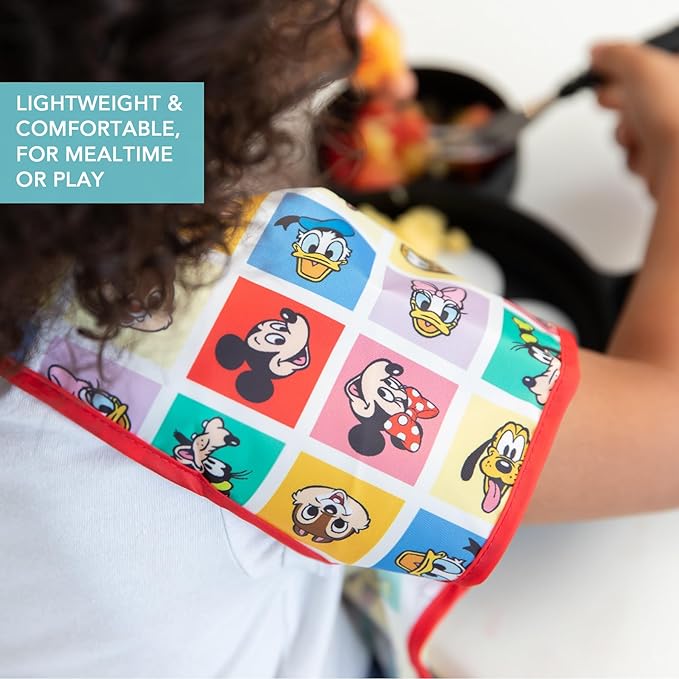 Bumkins Bibs for Girl or Boy, Baby, Toddler and Kids, Essential Must Have for Mess Free Eating, Short Sleeve, Disney Mickey & Friends MVP, 2-pack