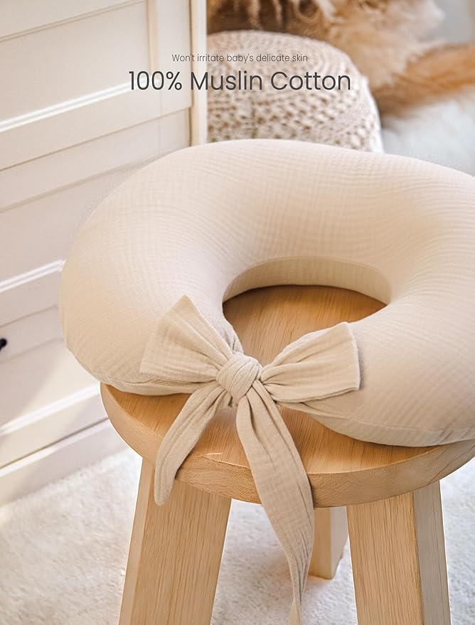 lulumoon Muslin Nursing Pillow Covers - 2-Pack Cotton Slipcovers for Breastfeeding Pillow - Extended Adjustable Strap for Secure Fit & Stable Support - Hidden Zipper Safety for Bottle-Feeding