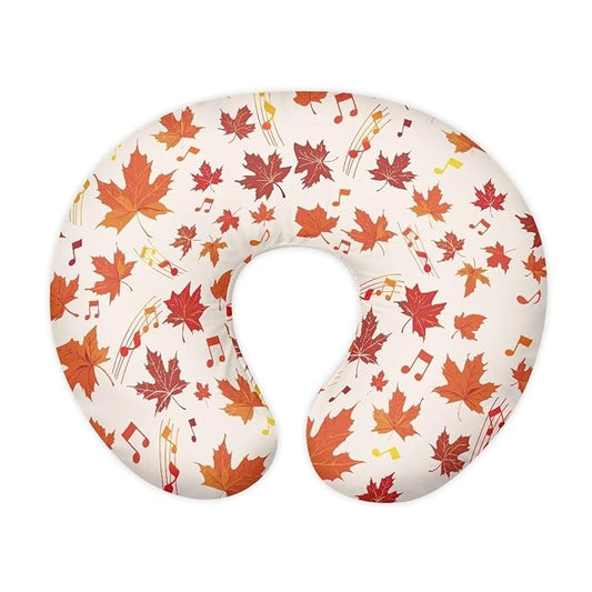 Maple Leaves and Music Note Nursing Pillowcase Newborn U-Shaped Breastfeeding Pillowcase Cushion Cover Breathable and Easy to Clean Fall Decor