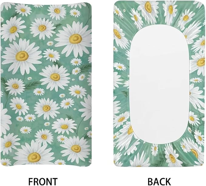 Daisy Flower Changing Pad Cover Waterproof Cozy Table Sheets Stain Resistant Stretchy Breathable Nursery Pad Change Cover